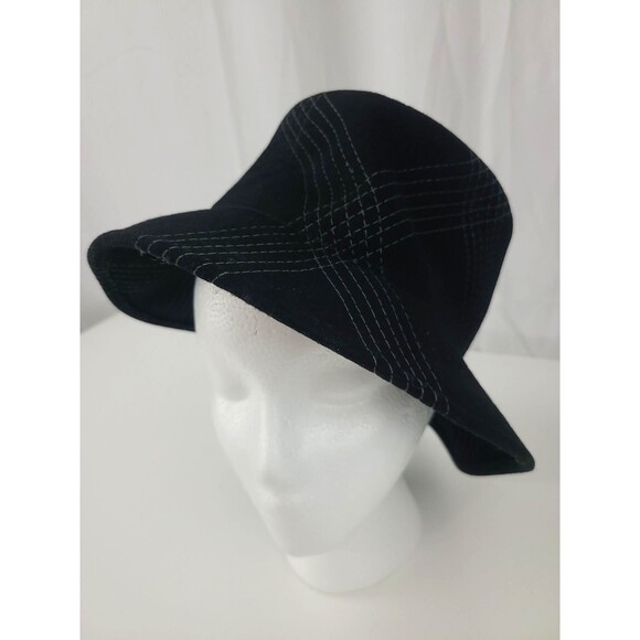 Charter Club 100% wool med black bucket hat unisex silver stitch embellishment - Picture 4 of 7